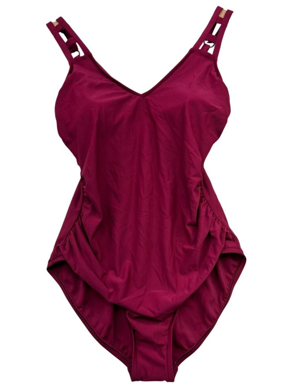 Aqua Green Women's Cut Out Strap One-Piece Swimsuit Stretch Burgundy Solid